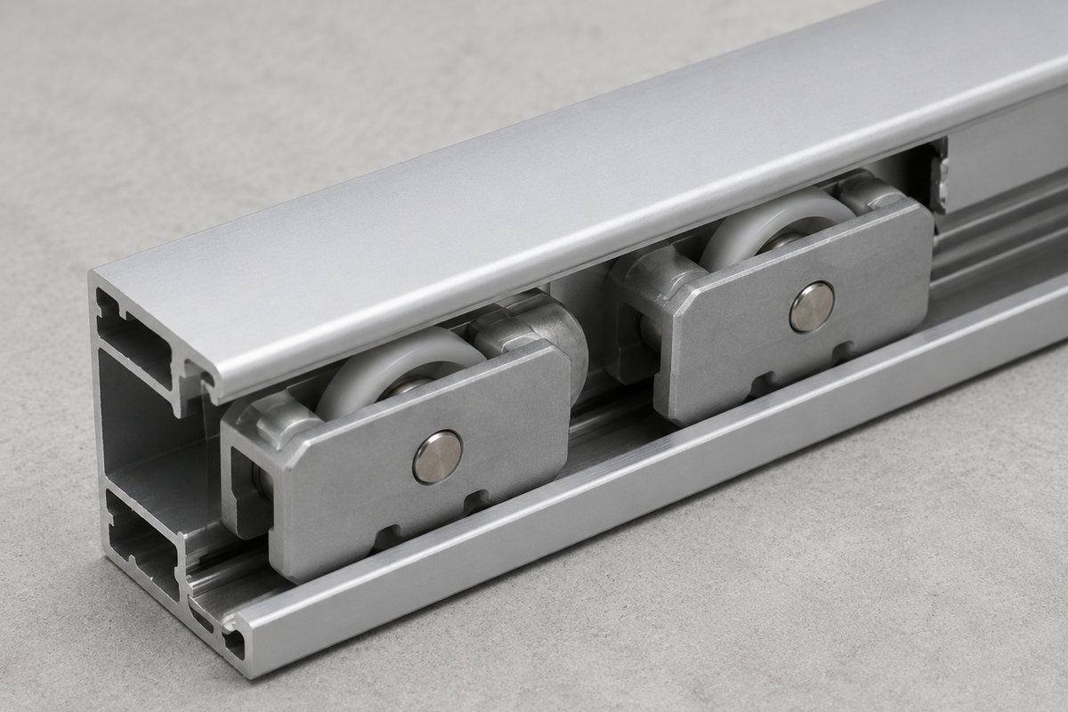 Aluminiumlaufschiene mit zwei Rollenwagen im Profil